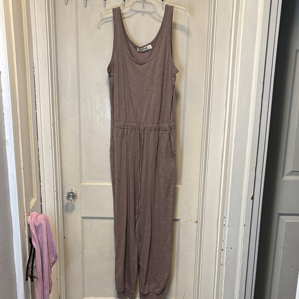 Three Bird Nest Mocha Tan Brown Long Sleeve Jumpsuit Cardigan Set Large - Picture 8 of 16